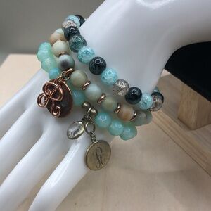 Curated bundle Initial Letter R charm roll on bracelets lot 3, slim wrist.